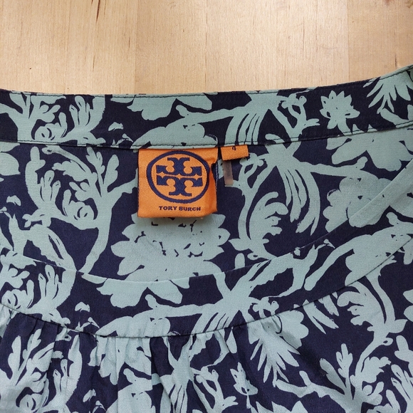 Tory Burch Navy and Teal Floral Blouse - Picture 3 of 6